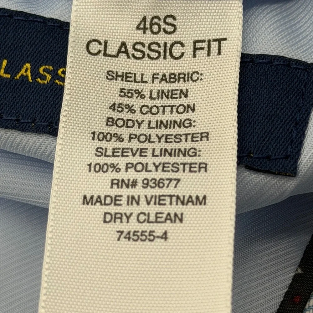 Stafford Sport Coat Mens 46S Light Blue Linen Cotton Herringbone Classic Blazer